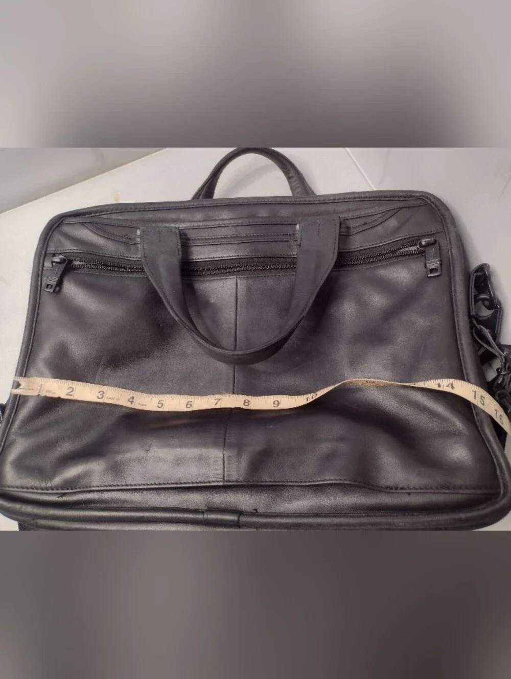 TUMI Alpha 2 Expandable Laptop Briefcase Business Travel Bag Black Leather